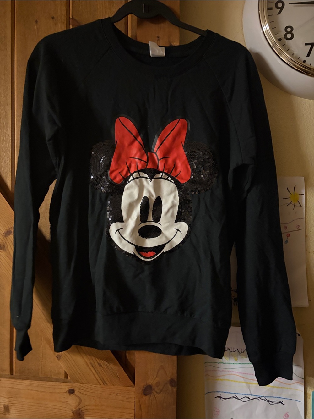 Disney Black Minnie Mouse Sequin Sweatshirt with Red Bow